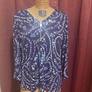 Chic Floral V-Neck Blouse - Purple Liz Claiborne Medium